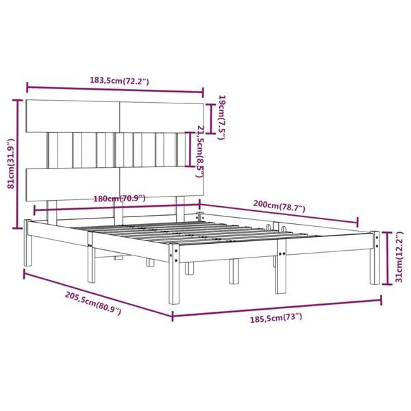 Grote foto vidaxl cadre de lit gris bois massif 180x200 cm super king huis en inrichting bedden