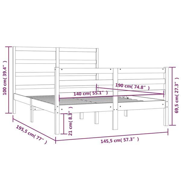 Grote foto vidaxl cadre de lit gris bois de pin massif 140x190 cm huis en inrichting bedden