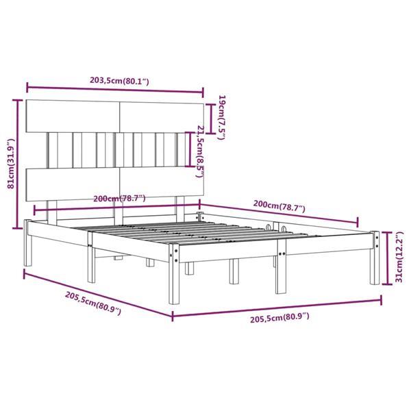 Grote foto vidaxl cadre de lit bois massif 200x200 cm huis en inrichting bedden