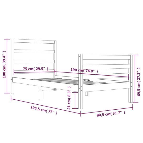 Grote foto vidaxl cadre de lit noir bois de pin massif 75x190 cm petit huis en inrichting bedden