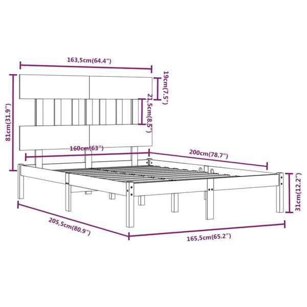 Grote foto vidaxl cadre de lit bois massif 160x200 cm huis en inrichting bedden