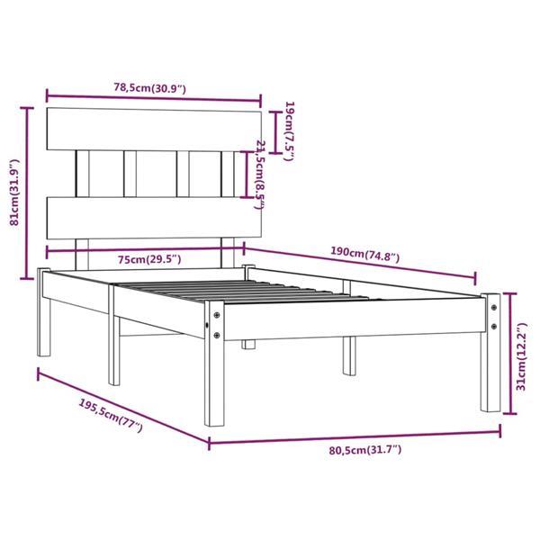 Grote foto vidaxl cadre de lit gris bois massif 75x190 cm petit simple huis en inrichting bedden