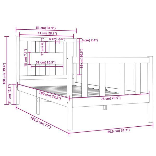 Grote foto vidaxl cadre de lit bois massif 75x190 cm petit simple huis en inrichting bedden