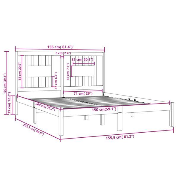 Grote foto vidaxl cadre de lit bois massif 150x200 cm tr s grand huis en inrichting bedden