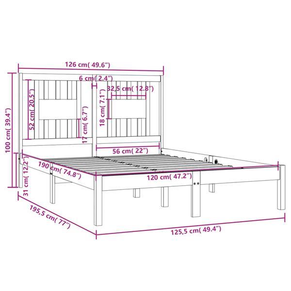 Grote foto vidaxl cadre de lit gris bois massif 120x190 cm petit double huis en inrichting bedden