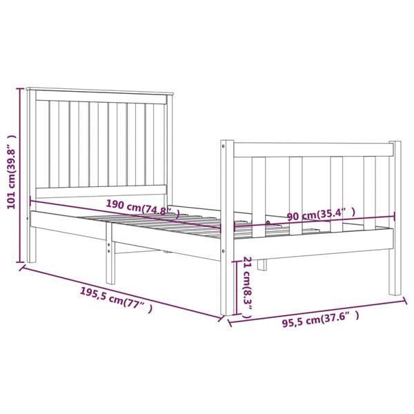 Grote foto vidaxl cadre de lit marron miel bois de pin massif 90x190 cm huis en inrichting bedden