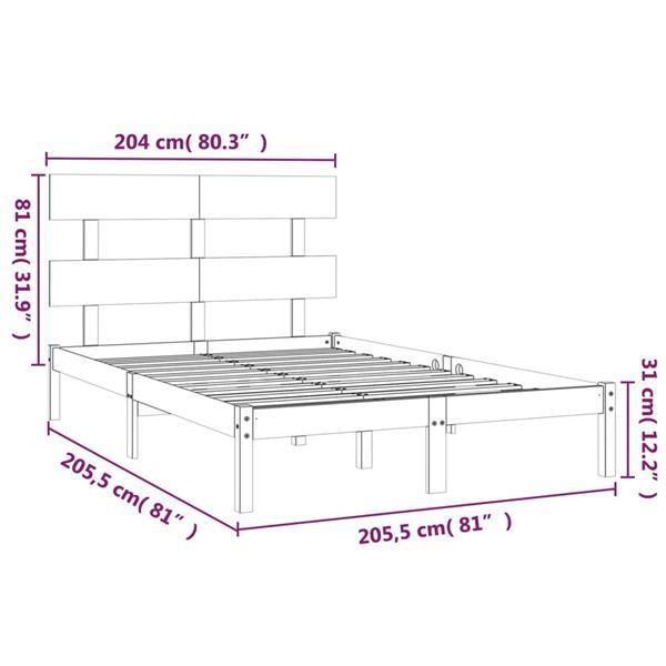 Grote foto vidaxl cadre de lit gris bois massif 200x200 cm huis en inrichting bedden