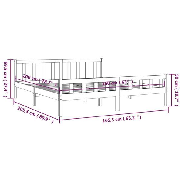 Grote foto vidaxl cadre de lit gris bois massif 160x200 cm huis en inrichting bedden