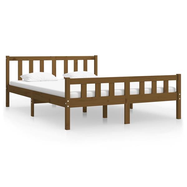 Grote foto vidaxl cadre de lit marron miel bois massif 140x190 cm huis en inrichting bedden