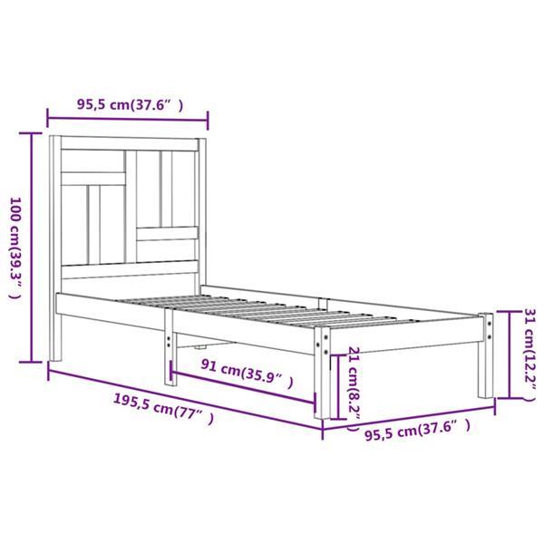 Grote foto vidaxl cadre de lit gris bois de pin massif 90x190 cm simple huis en inrichting bedden