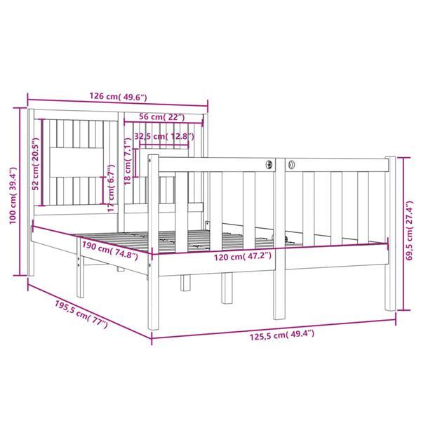 Grote foto vidaxl cadre de lit noir bois massif 120x190 cm petit double huis en inrichting bedden