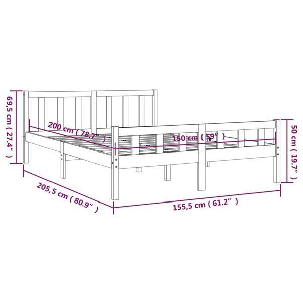 Grote foto vidaxl cadre de lit gris bois massif 150x200 cm tr s grand huis en inrichting bedden