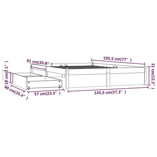 Grote foto vidaxl cadre de lit avec tiroirs noir 140x190 cm huis en inrichting bedden