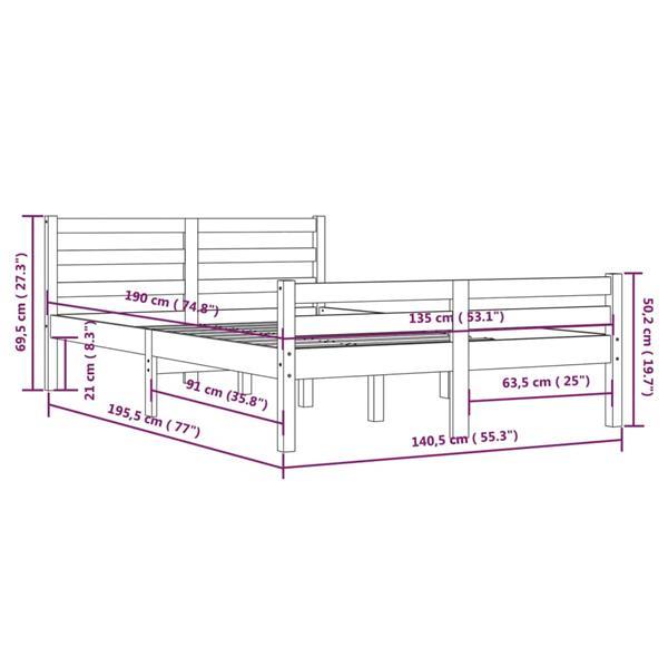 Grote foto vidaxl cadre de lit bois massif 135x190 cm double huis en inrichting bedden