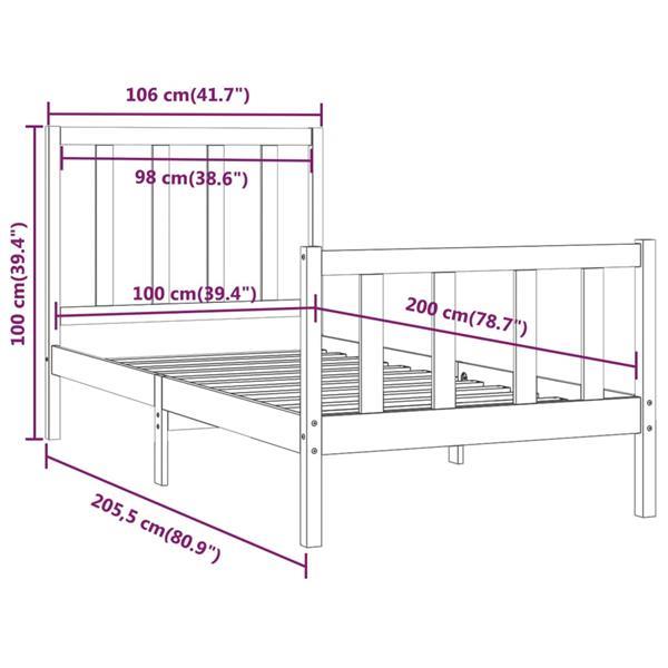 Grote foto vidaxl cadre de lit marron miel bois massif 100x200 cm huis en inrichting bedden