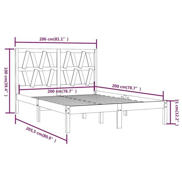 Grote foto vidaxl cadre de lit gris bois de pin massif 200x200 cm huis en inrichting bedden