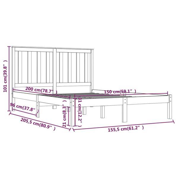 Grote foto vidaxl cadre de lit bois de pin massif 150x200 cm tr s grand huis en inrichting bedden