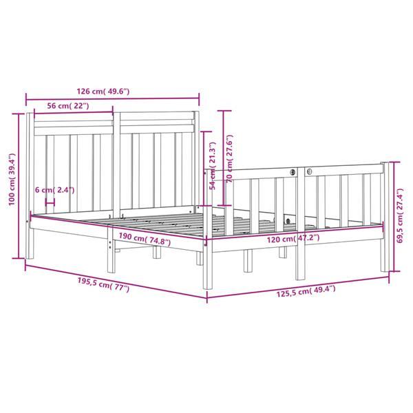 Grote foto vidaxl cadre de lit gris bois massif 120x190 cm petit double huis en inrichting bedden