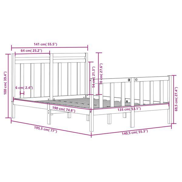 Grote foto vidaxl cadre de lit marron miel bois massif 135x190 cm doubl huis en inrichting bedden