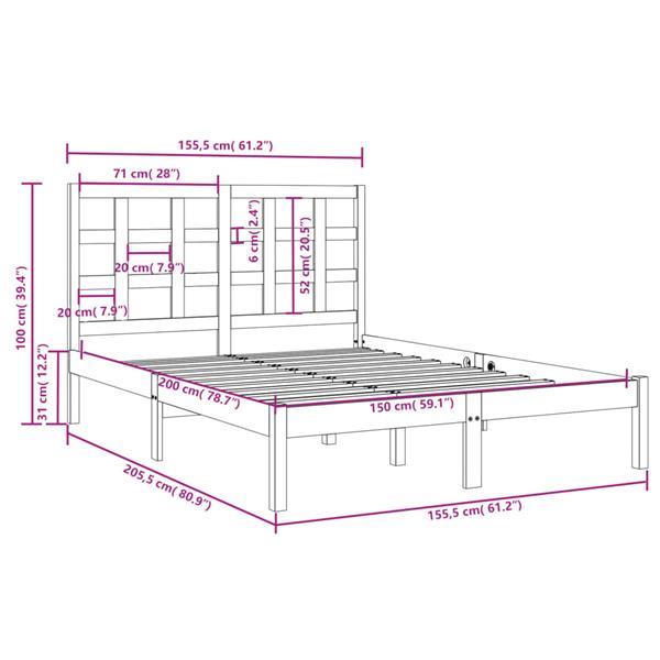 Grote foto vidaxl cadre de lit gris bois massif 150x200 cm tr s grand huis en inrichting bedden