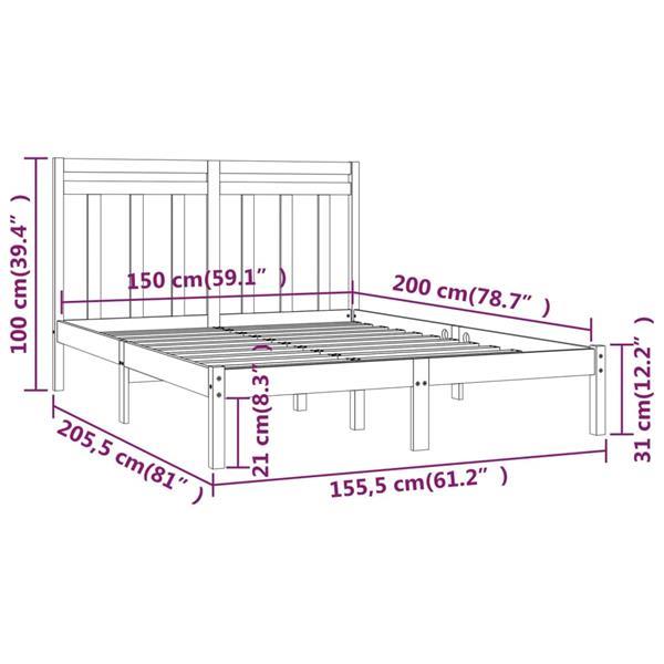 Grote foto vidaxl cadre de lit gris bois massif 150x200 cm tr s grand huis en inrichting bedden