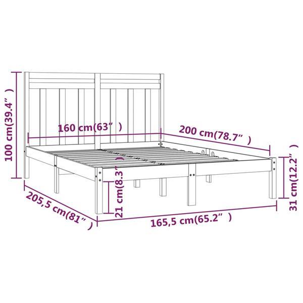 Grote foto vidaxl cadre de lit noir bois massif 160x200 cm huis en inrichting bedden