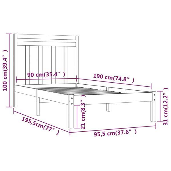 Grote foto vidaxl cadre de lit noir bois massif 90x190 cm simple huis en inrichting bedden