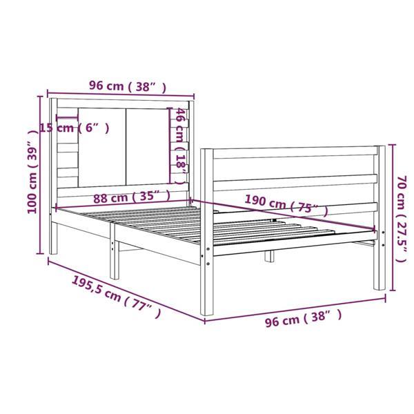 Grote foto vidaxl cadre de lit marron miel bois de pin massif 90x190 cm huis en inrichting bedden