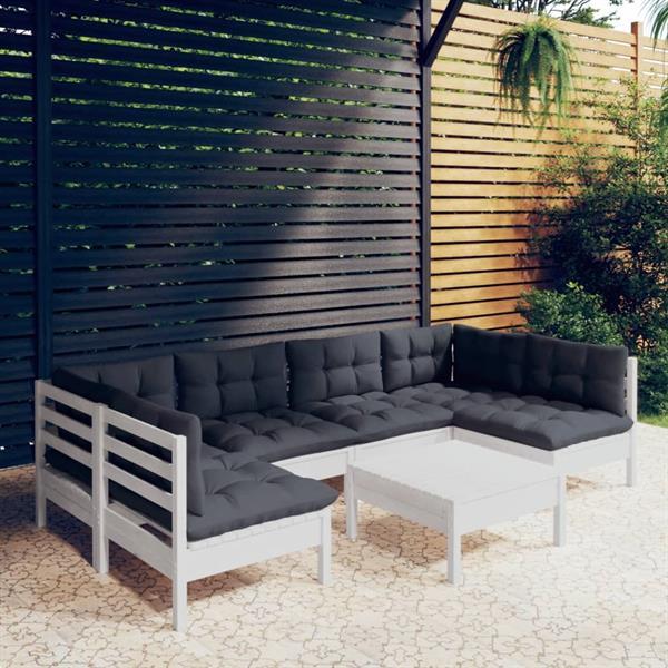 Grote foto vidaxl 7 delige loungeset met kussens massief grenenhout wit tuin en terras tuinmeubelen