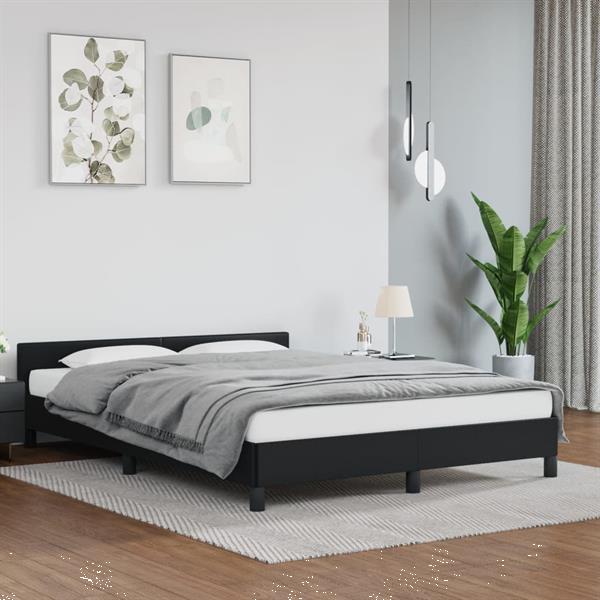 Grote foto vidaxl bedframe met hoofdeind kunstleer zwart 140x190 cm huis en inrichting bedden