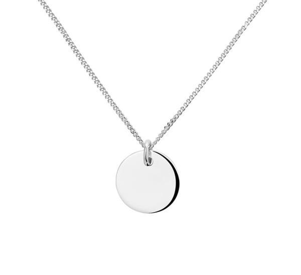 Grote foto zilveren collier met gourmet schakels en ronde graveer hange kleding dames sieraden