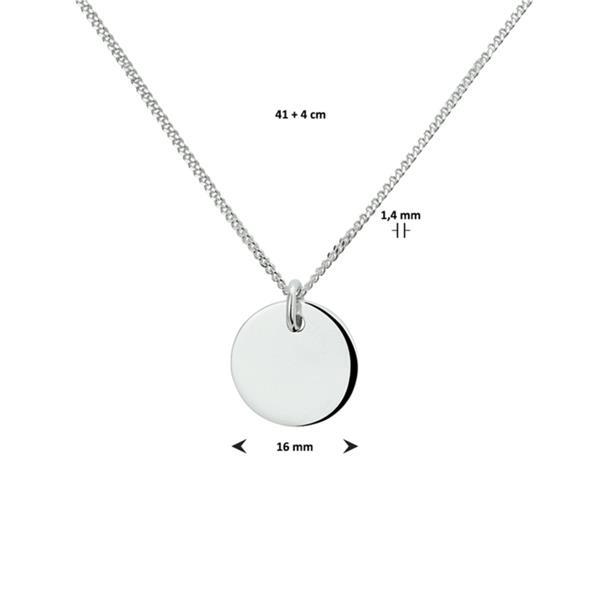 Grote foto zilveren collier met gourmet schakels en ronde graveer hange kleding dames sieraden