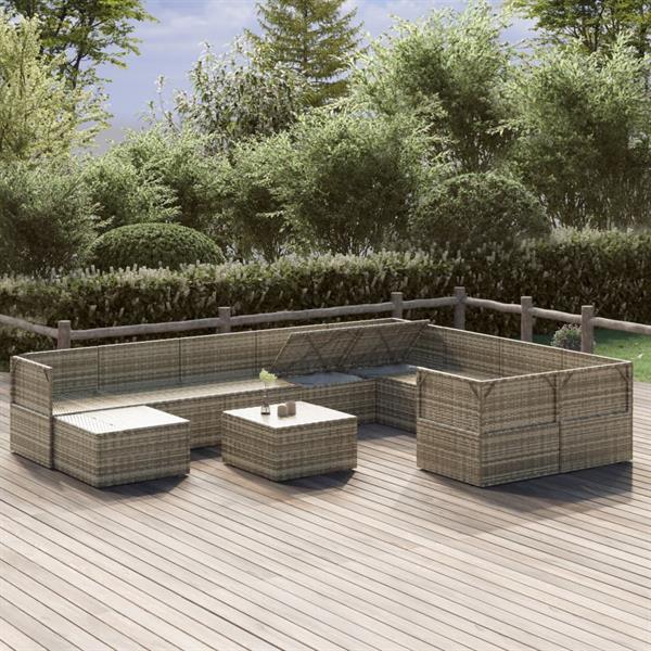 Grote foto vidaxl 11 delige loungeset met kussens poly rattan grijs tuin en terras tuinmeubelen