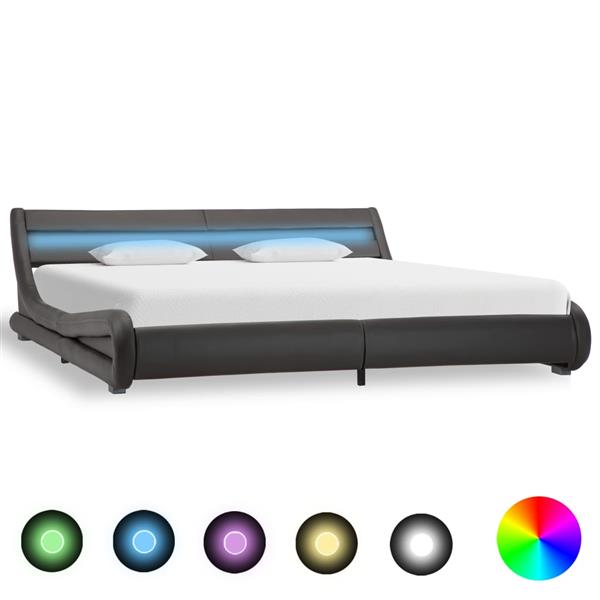 Grote foto vidaxl bedframe met led kunstleer grijs 180x200 cm antiek en kunst stoelen en banken