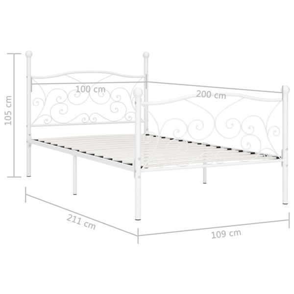 Grote foto vidaxl bedframe met lattenbodem metaal wit 100x200 cm antiek en kunst stoelen en banken