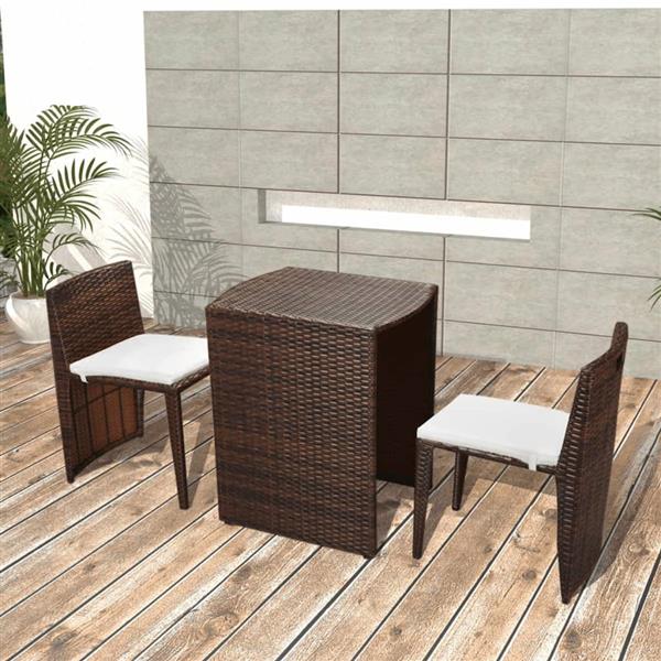 Grote foto vidaxl 3 delige bistroset met kussens poly rattan bruin tuin en terras tuinmeubelen