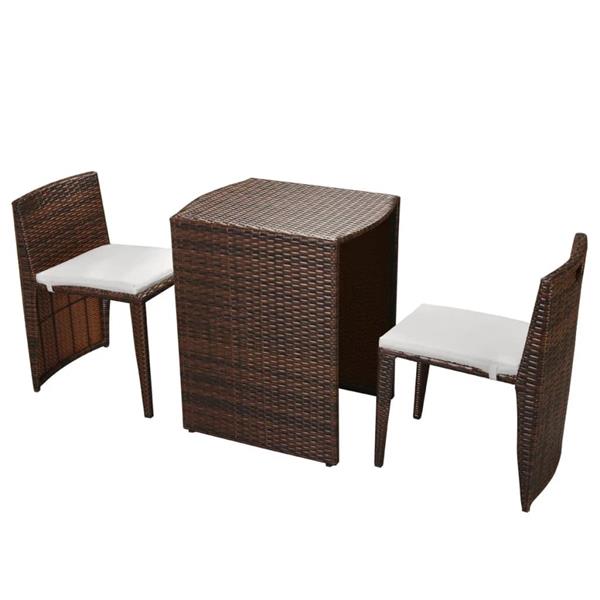 Grote foto vidaxl 3 delige bistroset met kussens poly rattan bruin tuin en terras tuinmeubelen