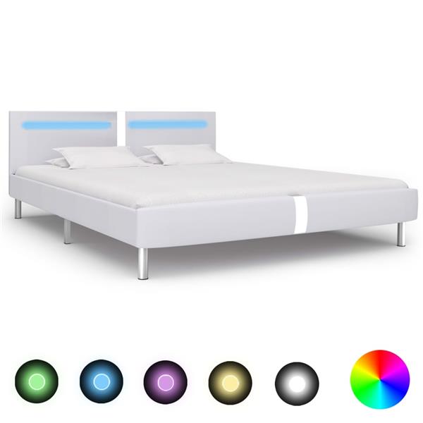 Grote foto vidaxl bedframe met led kunstleer wit 180x200 cm antiek en kunst stoelen en banken