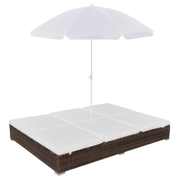 Grote foto vidaxl loungebed met parasol poly rattan bruin tuin en terras tuinmeubelen