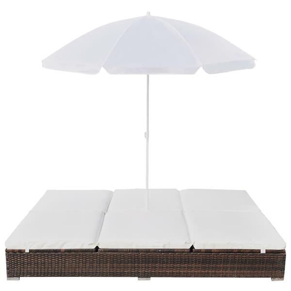 Grote foto vidaxl loungebed met parasol poly rattan bruin tuin en terras tuinmeubelen