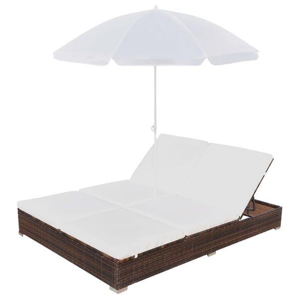 Grote foto vidaxl loungebed met parasol poly rattan bruin tuin en terras tuinmeubelen