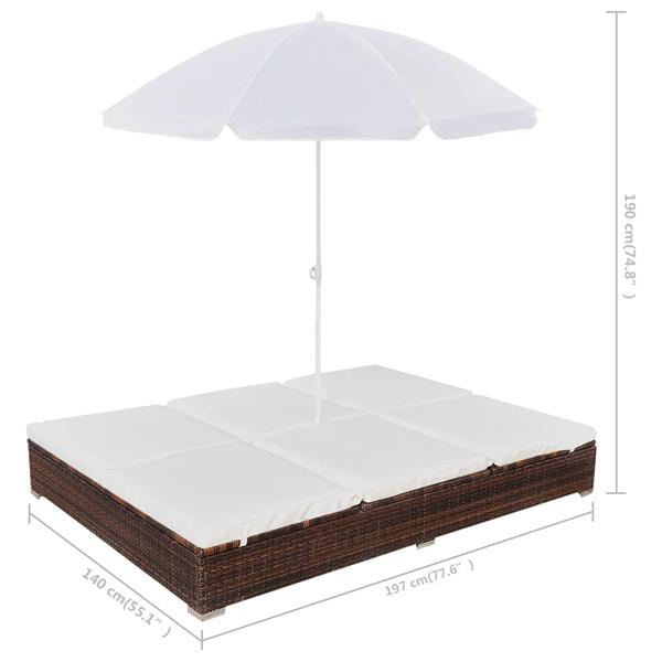 Grote foto vidaxl loungebed met parasol poly rattan bruin tuin en terras tuinmeubelen