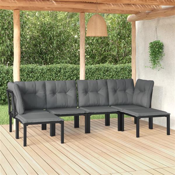 Grote foto vidaxl 6 delige loungeset poly rattan zwart en grijs tuin en terras tuinmeubelen