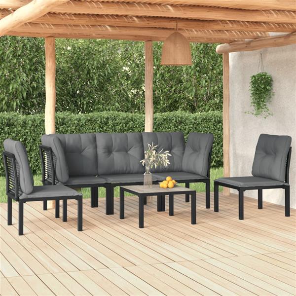 Grote foto vidaxl 6 delige loungeset poly rattan zwart en grijs tuin en terras tuinmeubelen