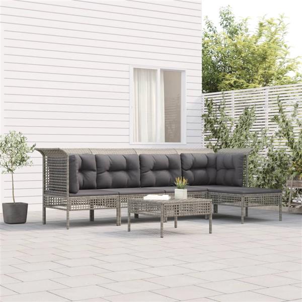 Grote foto vidaxl 6 delige loungeset met kussens poly rattan grijs tuin en terras tuinmeubelen