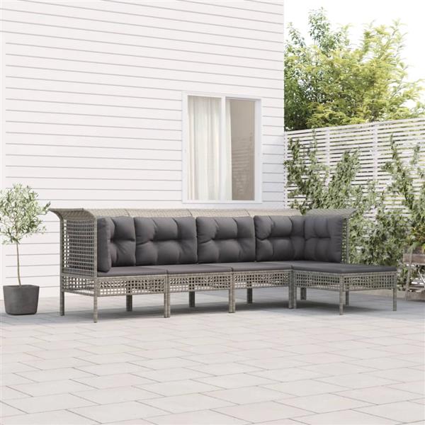 Grote foto vidaxl 5 delige loungeset met kussens poly rattan grijs tuin en terras tuinmeubelen