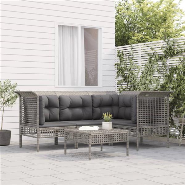 Grote foto vidaxl 5 delige loungeset met kussens poly rattan grijs tuin en terras tuinmeubelen