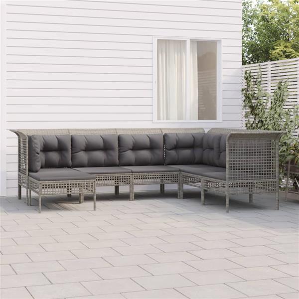 Grote foto vidaxl 7 delige loungeset met kussens poly rattan grijs tuin en terras tuinmeubelen