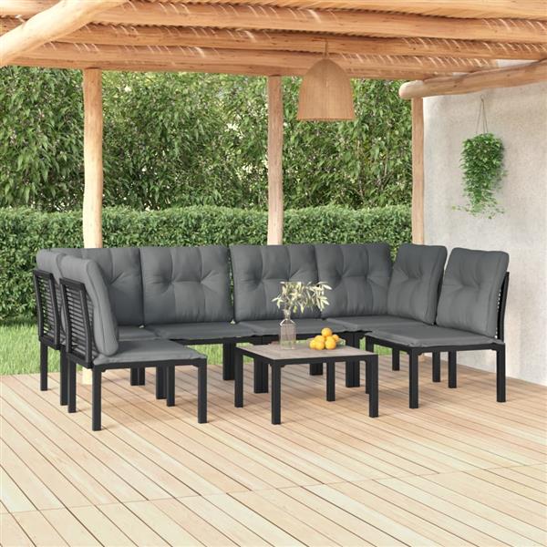 Grote foto vidaxl 7 delige loungeset poly rattan zwart en grijs tuin en terras tuinmeubelen