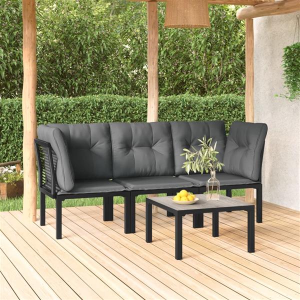 Grote foto vidaxl 4 delige loungeset poly rattan zwart en grijs tuin en terras tuinmeubelen